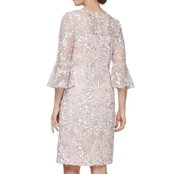 Alex Evenings Shell Pink Floral Embroidered Sheath Dress - Picture 2 of 2